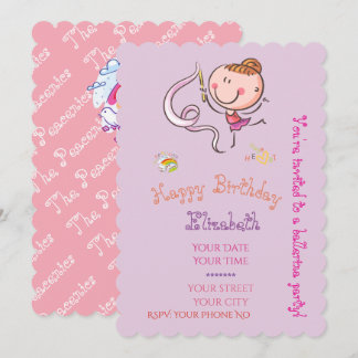 Invitation Adorable Ballerine Stick Figure Arc-en-ciel Mauve