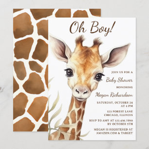 Invitation adorable bébé Giraffe Oh Baby shower garçon