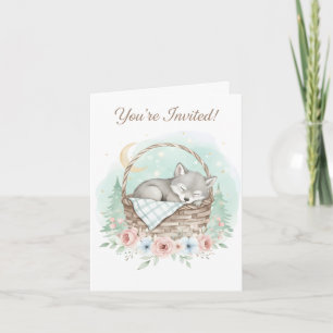 Invitation Adorable bébé loup duveteux Baby Shower