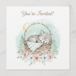 Invitation Adorable bébé loup duveteux Baby Shower