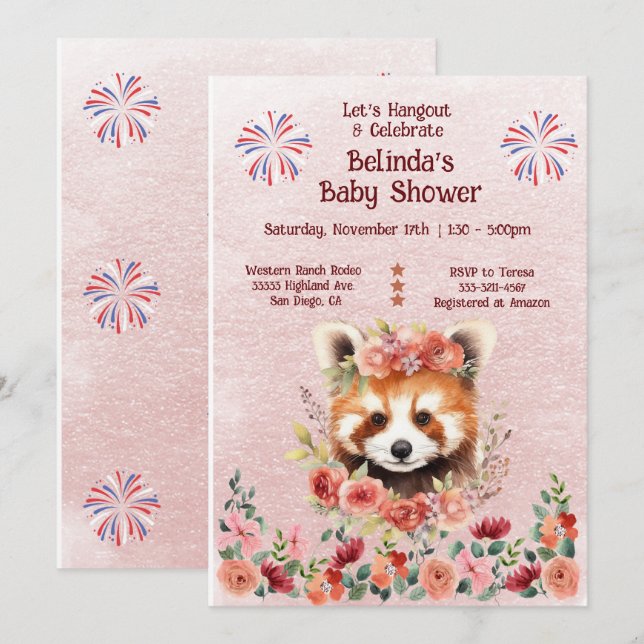Invitation Adorable bébé rouge Panda Baby shower ours (Devant / Derrière)