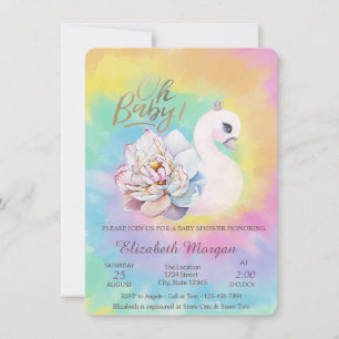 Invitation Adorable bébé Swan Tie Dye Baby shower