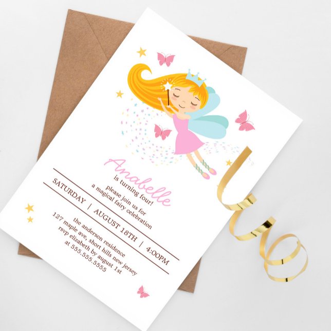 Invitation Adorable Blonde Fairy Princesse Fille Anniversaire (Créateur téléchargé)