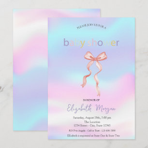 Invitation Adorable Bow rose Baby shower holographique