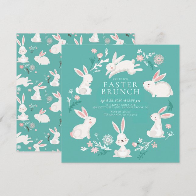 Invitation Adorable Bunny Party Pâques (Devant / Derrière)