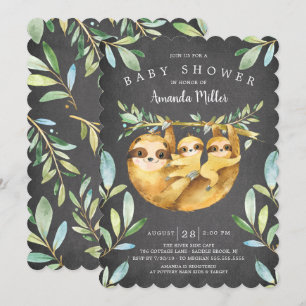 Invitation Adorable Chalkboard Sloth Twins Baby shower