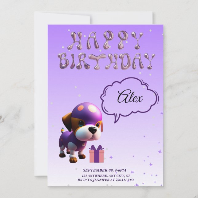 Invitation Adorable Chien mignon Fête d'anniversaire pour enf (Devant)