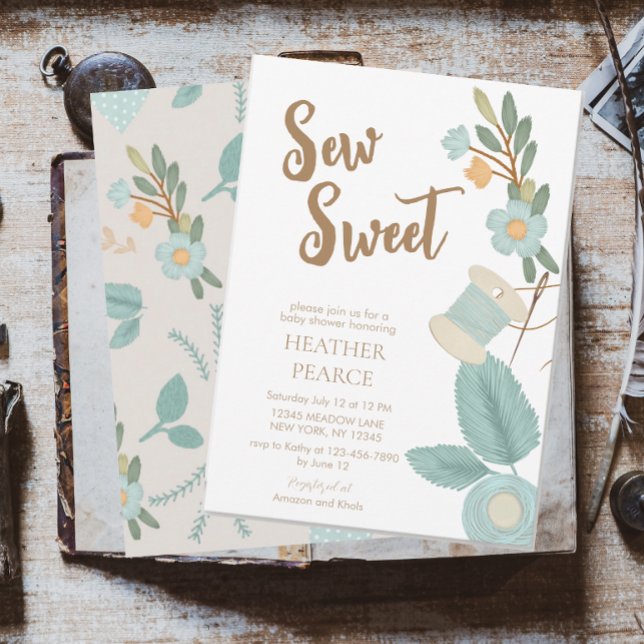 Invitation Adorable couture brodée Baby shower de garçon de f (Créateur téléchargé)