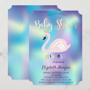Invitation Adorable Cygne Cool Holographique Baby Shower
