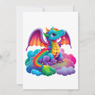 Invitation Adorable Dragon coloré bleu vert rose violet