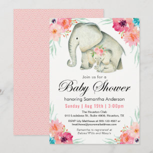 Invitation Adorable Eléphants Baby shower fille