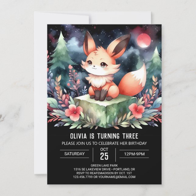 Invitation Adorable Enfants Renard Anniversaire (Devant)