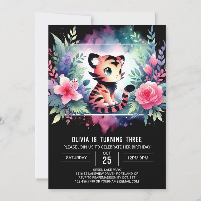 Invitation Adorable Enfants Tigre Anniversaire (Devant)