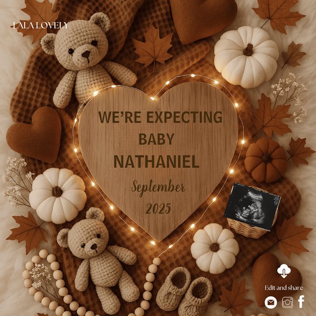 Invitation Adorable fall autumn bears pregnancy announcement  (Créateur téléchargé)