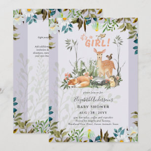 Invitation Adorable FILLES Baby shower de cerfs de bois Lilac