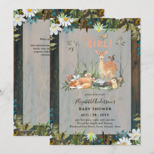 Invitation Adorable FILLES Baby shower de cerfs de bois rusti
