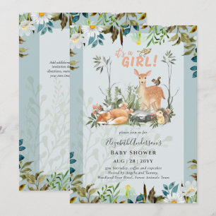 Invitation Adorable FILLES Baby shower de cerfs de bois Sage 