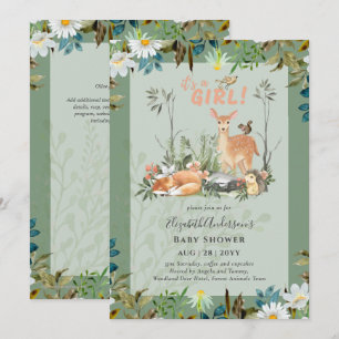 Invitation Adorable FILLES Baby shower de cerfs de bois vert 