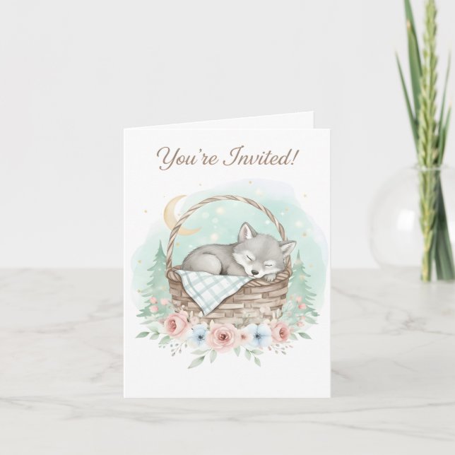 Invitation Adorable, fluffy baby wolf  Baby Shower  (Devant)