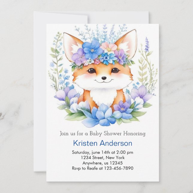 Invitation Adorable Fox Whimsical Boy Baby shower (Devant)