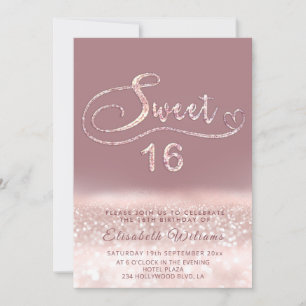 Invitation Adorable Glam rose or parties scintillant script o