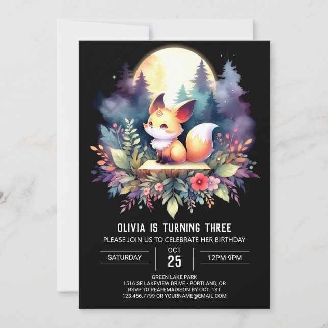 Invitation Adorable Imaginaire Fox Anniversaire numérique (Devant)