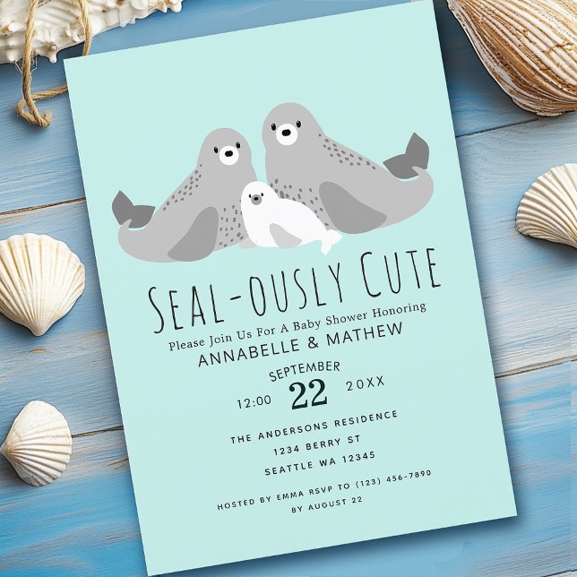 Invitation Adorable Joli Seals Couples Baby shower (Créateur téléchargé)