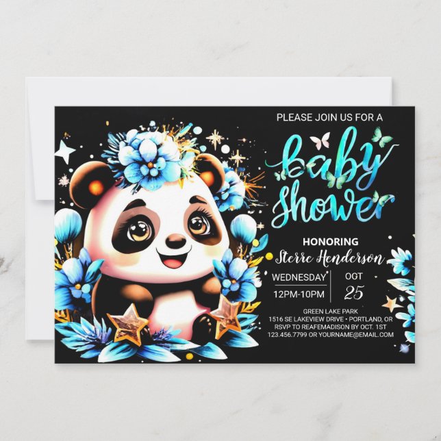 Invitation Adorable Jungle Panda Delight Boy Baby shower (Devant)