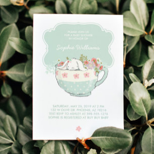 Invitation Adorable lapin blanc dans un Baby shower de Tea Cu
