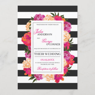 Invitation Adorable mariage floral boho rose fuchsia
