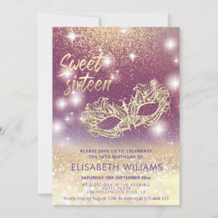 Invitation Adorable Masquerade charmant glittery ombre