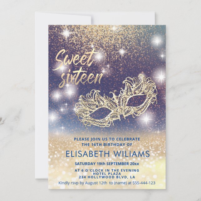 Invitation Adorable Masquerade charmant glittery ombre Inv (Devant)