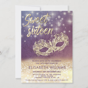 Invitation Adorable Masquerade charmant glittery ombre violet