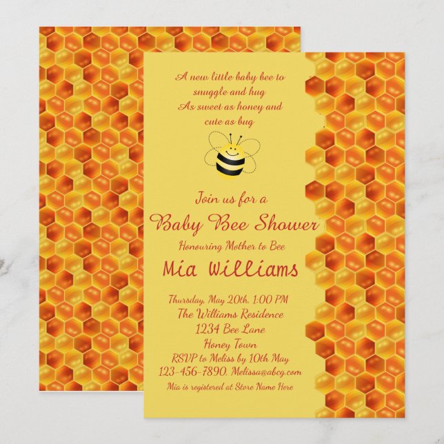 Invitation Adorable Miel Abeille Baby shower à thème (Devant / Derrière)