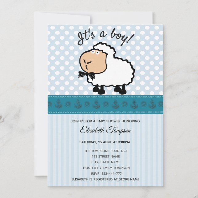Invitation adorable mignon dessin animé mouton garçon baby sh (Devant)