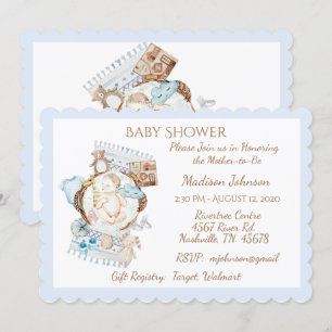 Invitation Adorable Nouveau-né Bleu bébé garçon douche