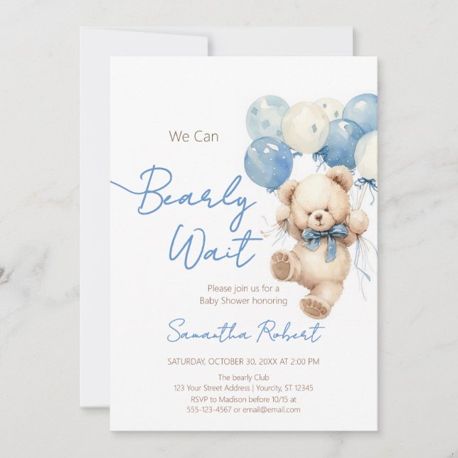 Invitation Adorable On Peut Bearly Wait Baby shower (Devant)