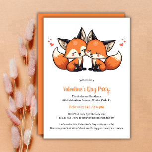 Invitation Adorable Orange Fox Valentine's Day Party