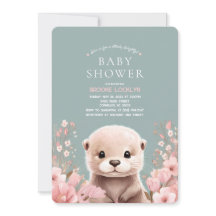 Adorable Otter Girl Baby shower avec fleurs roses