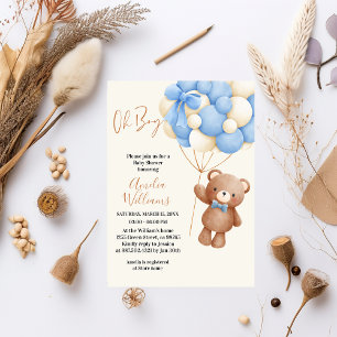 Invitation Adorable Ourson Oh Garçon Bleu Ballon Bébé