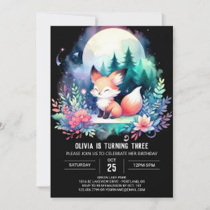 Invitation Adorable Pastel Fox Anniversaire numérique