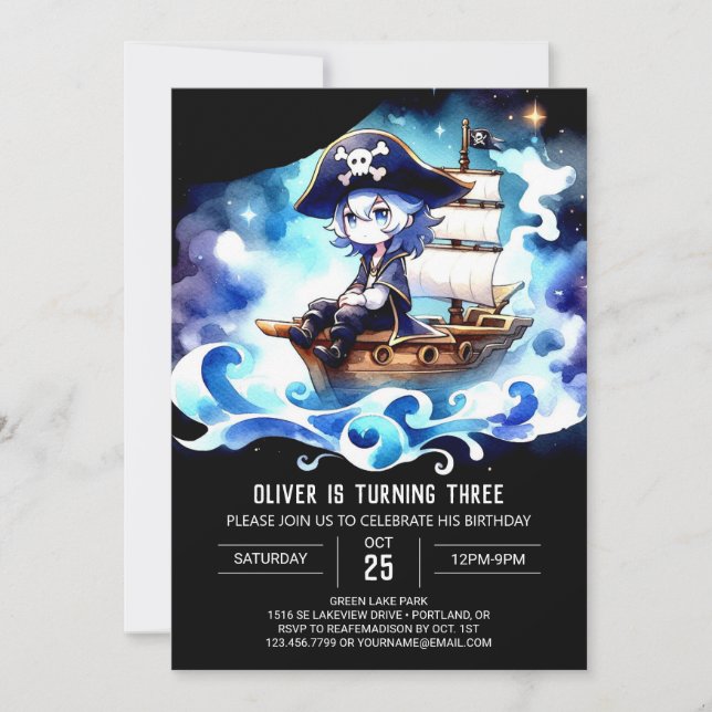 Invitation Adorable Pastel Pirate Anniversaire (Devant)