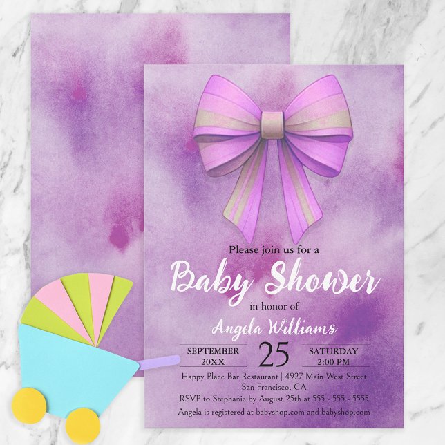 Invitation Adorable Pastel rose Lilac Bow Baby shower fille (Créateur téléchargé)