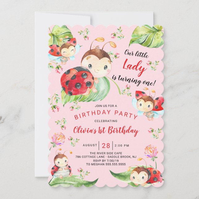 Invitation Adorable Petite Dame Ladybug 1er anniversaire (Devant)