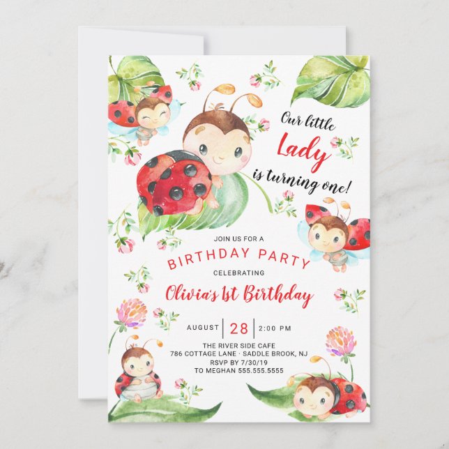Invitation Adorable Petite Dame Ladybug 1er anniversaire (Devant)
