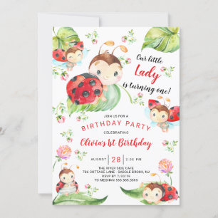 Invitation Adorable Petite Dame Ladybug 1er anniversaire