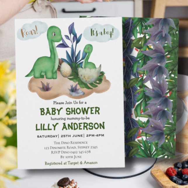 Invitation Adorable petite fête des dinosaures ! Rugir! Baby  (Créateur téléchargé)