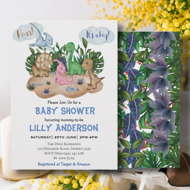 Invitation Adorable petite fête des dinosaures ! Rugir! Baby  (Créateur téléchargé)