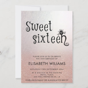 Invitation Adorable plaisir chat rose or glittery ombre invit