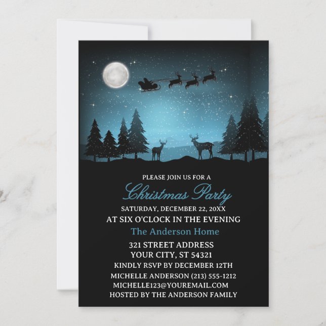 Invitation Adorable Reindeer At Night (Devant)